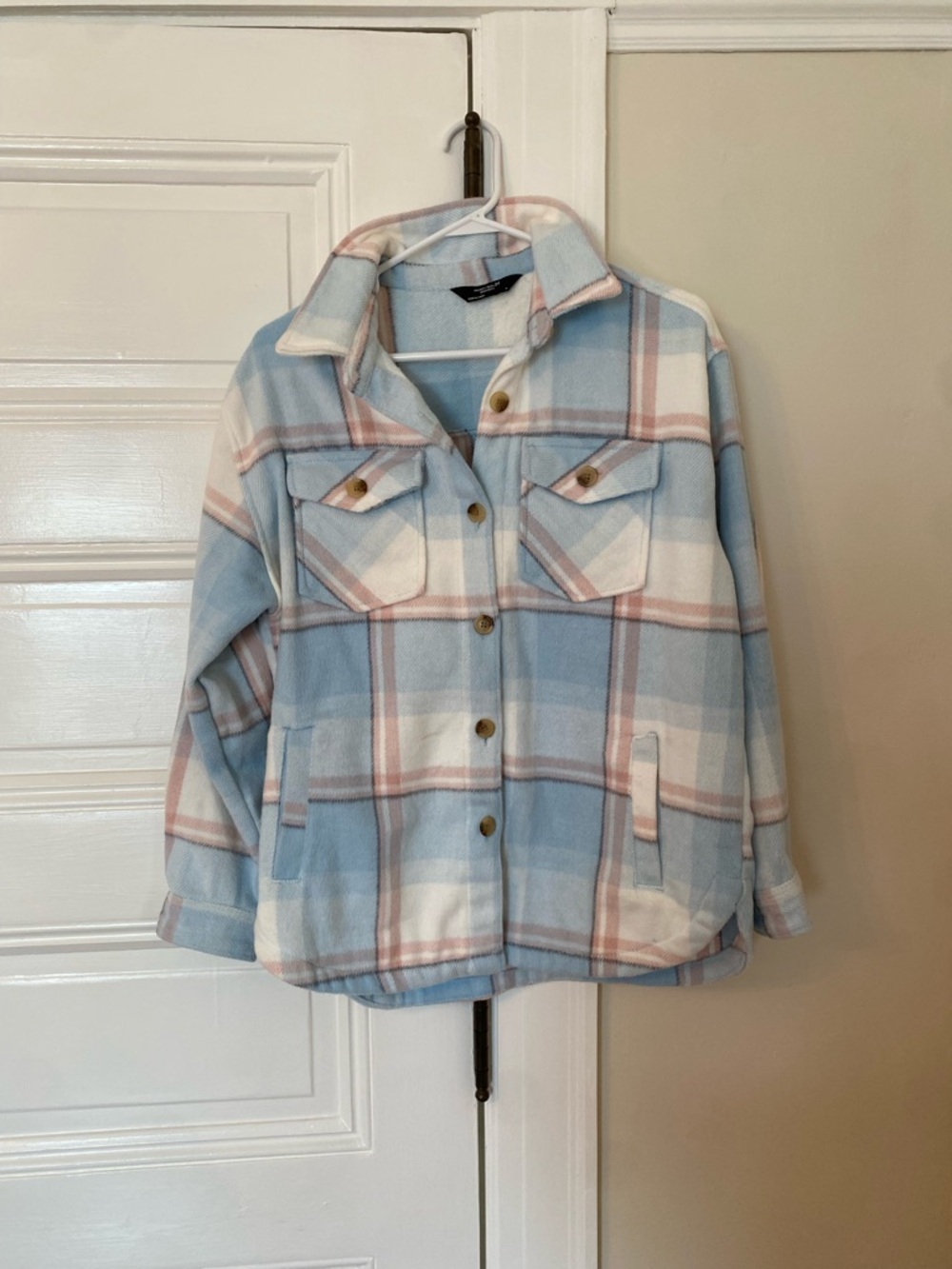 Plaid Shacket Jacket - Light Blue, Pink, & Cream